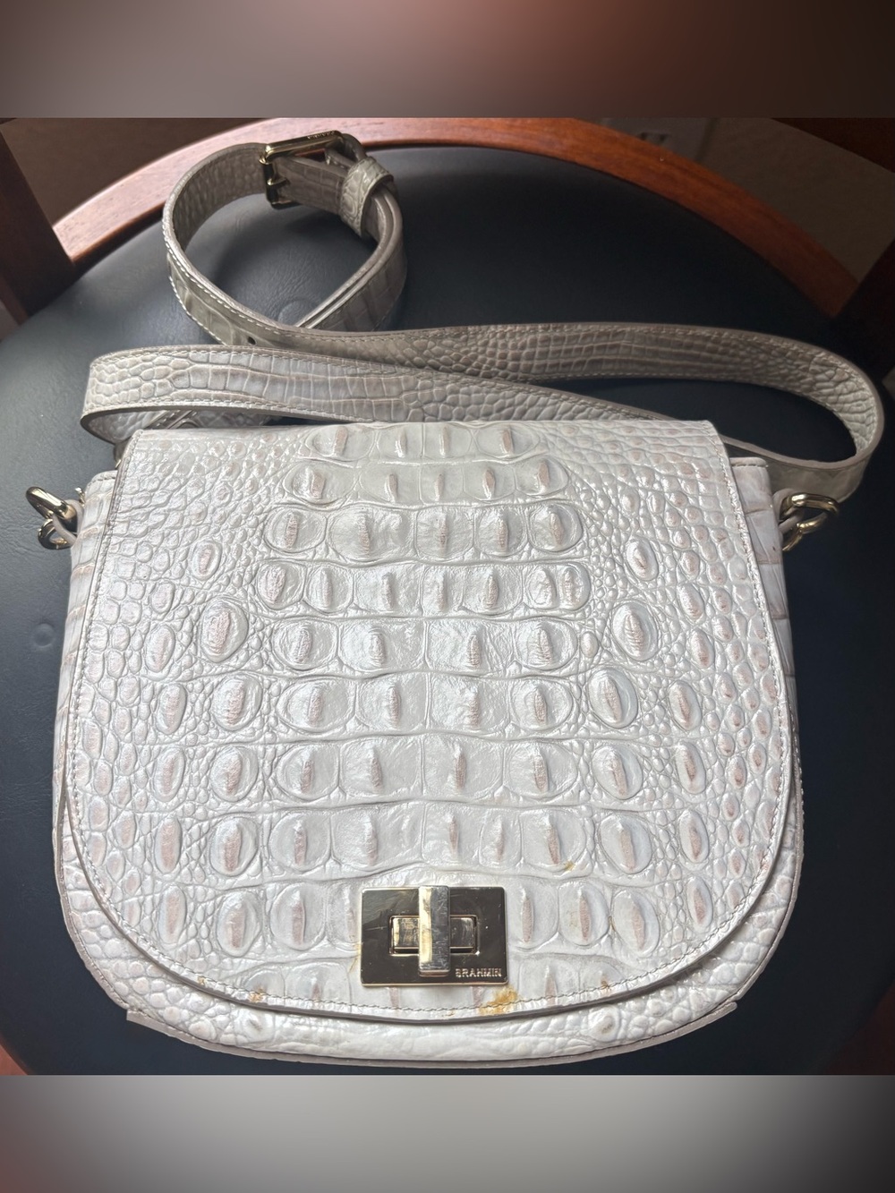 Brahmin Sony ivory sea glass Melbourne Croc-Leather Crossbody with Gold Hardware - Picture 11 of 13